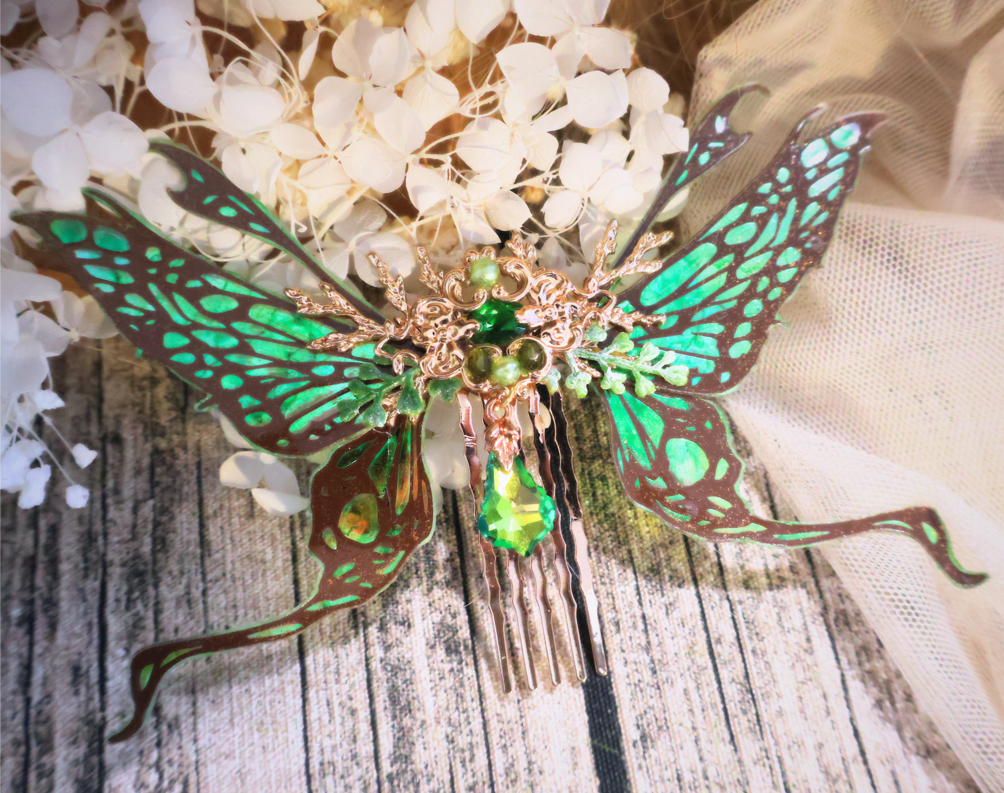 Fairy Hair Comb Woodland Fae Gold