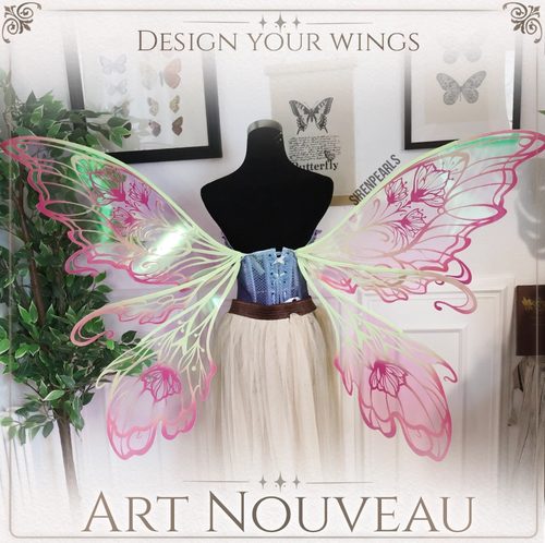 romantische Feenflügel Art Nouveau im Jugendstildesign in rosa und grün